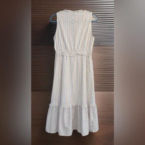 J. Crew Womens Dress Sz 6 Sleeveless Tiered Midi Metallic Striped Ruffled Zip - Picture 3 of 13